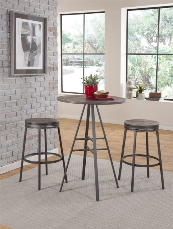 Casual Dining 3 Piece Pub Table Set in Slate Grey with Grey Oak Top Finish by American Woodcrafters - AME-P1-121-B120-3PC