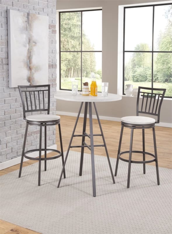 Casual Dining 3 Piece Pub Table Set in Slate Grey with White Oak Top Finish by American Woodcrafters - AME-P1-131-B131-3PC