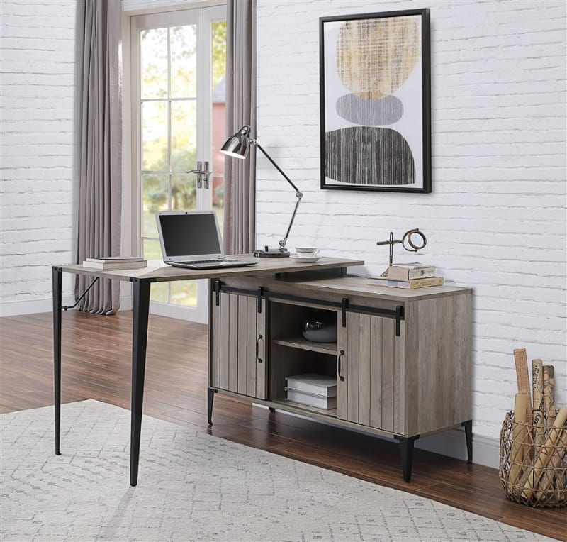 Zakwani Executive Home Office Desk in Gray Oak & Black Finish by Acme - 00009