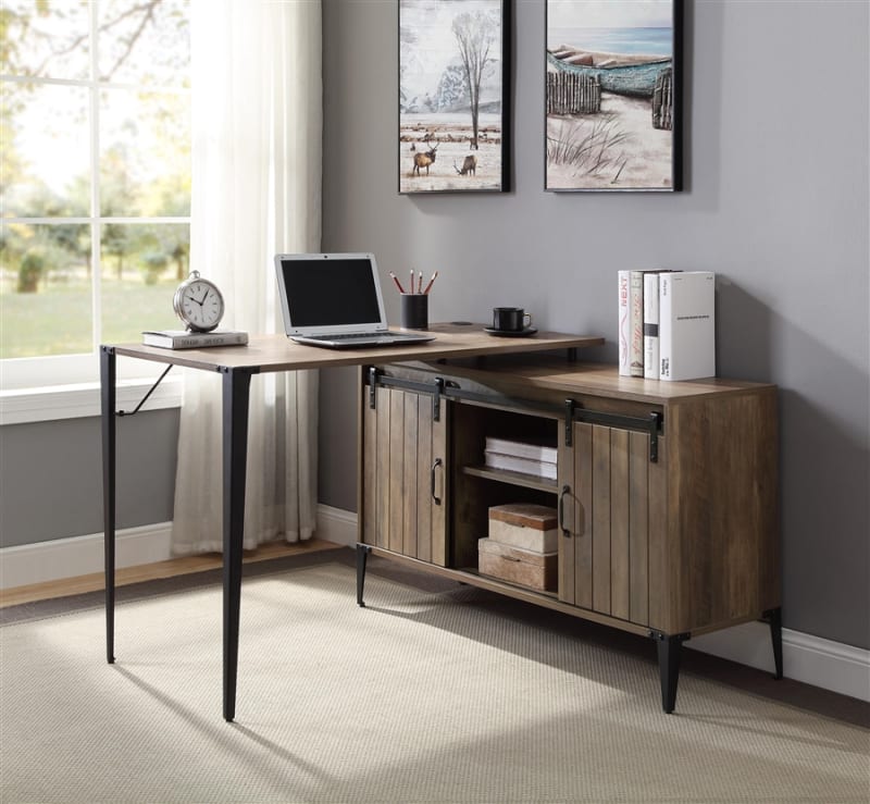 Zakwani Executive Home Office Desk in Rustic Oak & Black Finish by Acme - 00010