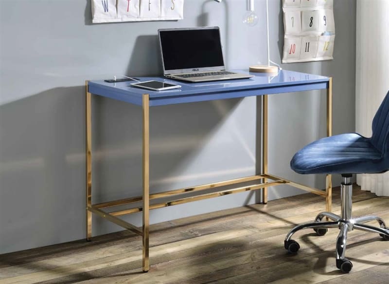Midriaks Executive Home Office Desk in Navy Blue & Gold Finish by Acme - 00022
