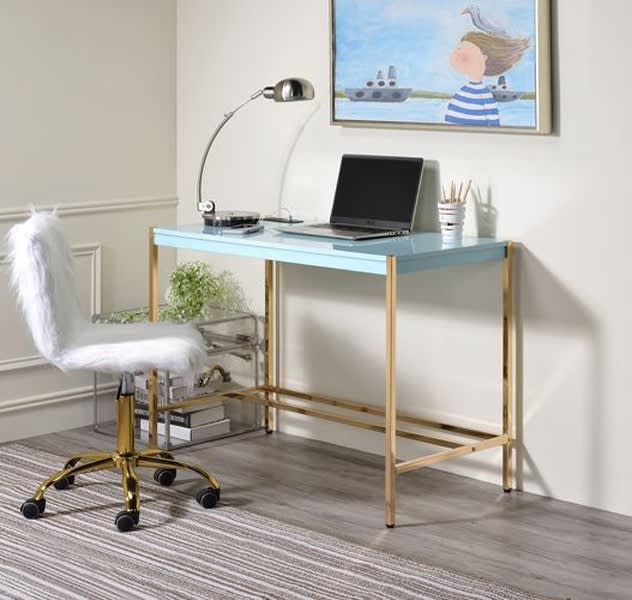 Midriaks Executive Home Office Desk in Baby Blue & Gold Finish by Acme - 00023