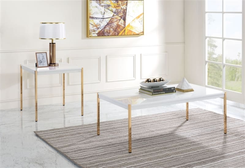 Otrac 3 Piece Occasional Table Set in White & Gold Finish by Acme - 00034-S