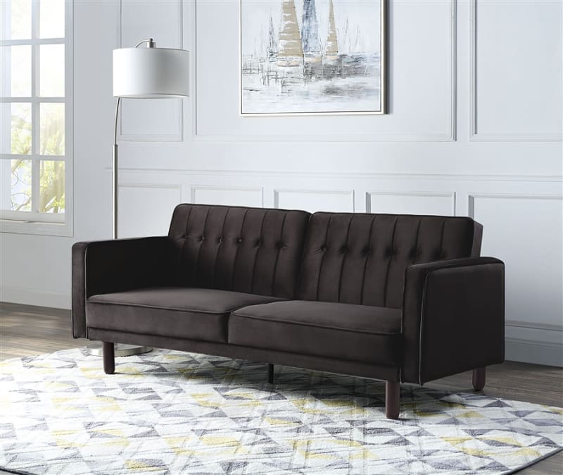 Qinven Adjustable Sofa in Dark Brown Velvet Finish by Acme - 00086