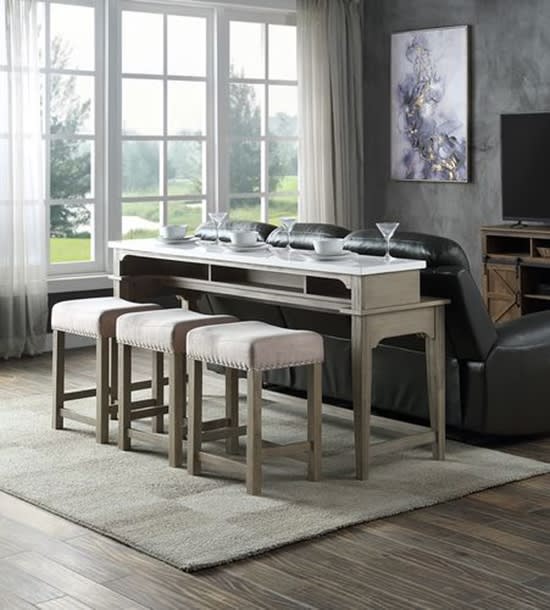 Wandella 4 Piece Counter Height Dining Set W/ USB Port in Rustic Oak Finish by Acme - 00089