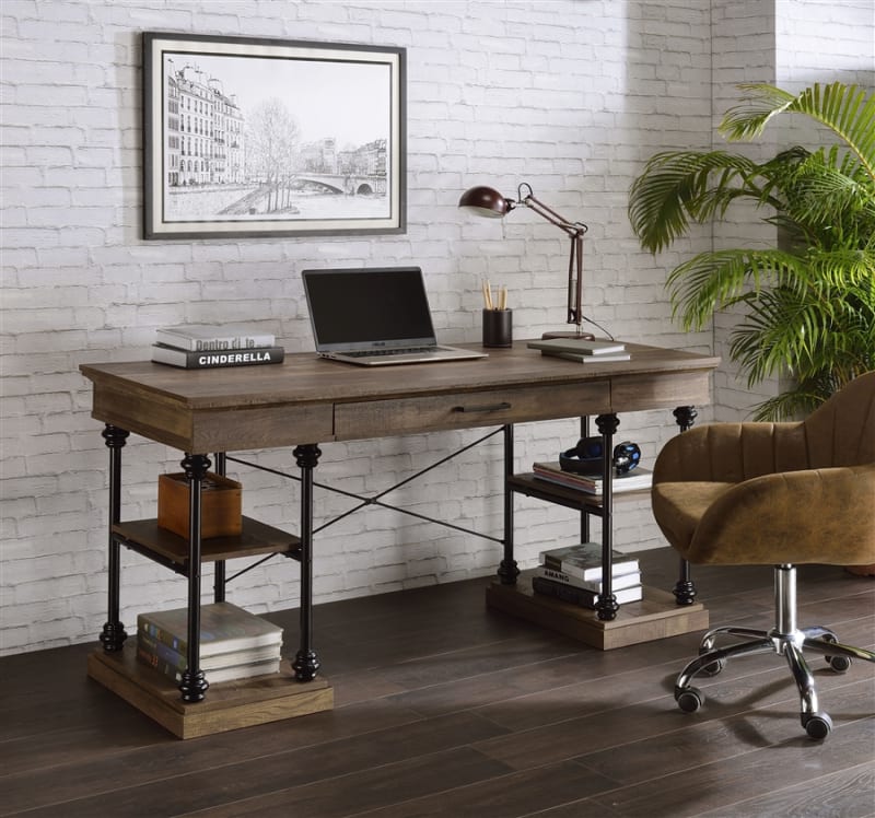 Synal Executive Home Office Desk in Rustic Oak & Black Finish by Acme - 00135
