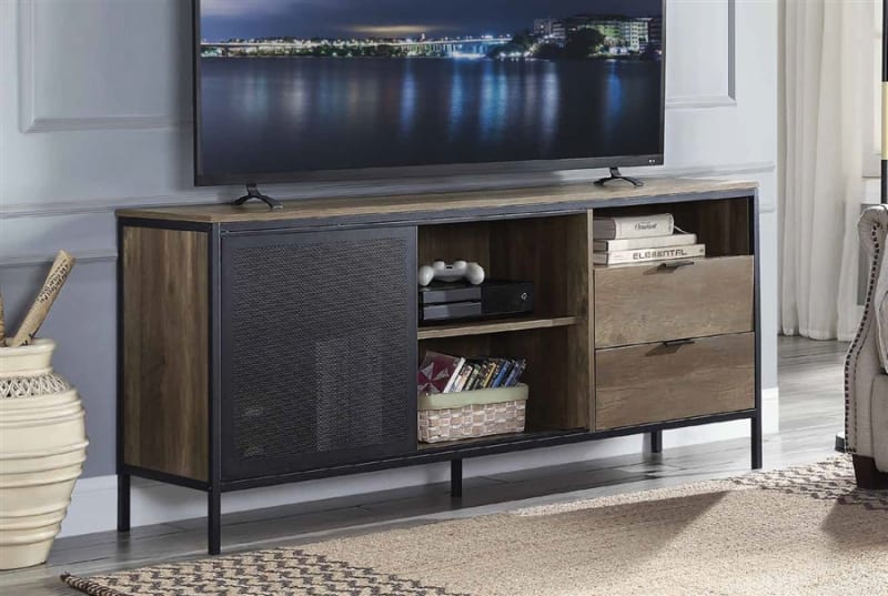 Nantan 63 Inch TV Console in Rustic Oak & Black Finish by Acme - 00405