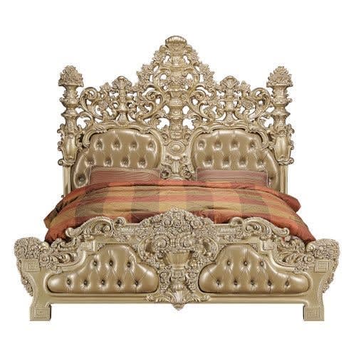 Seville Bed in Tan PU & Gold Finish by Acme - 00451EK
