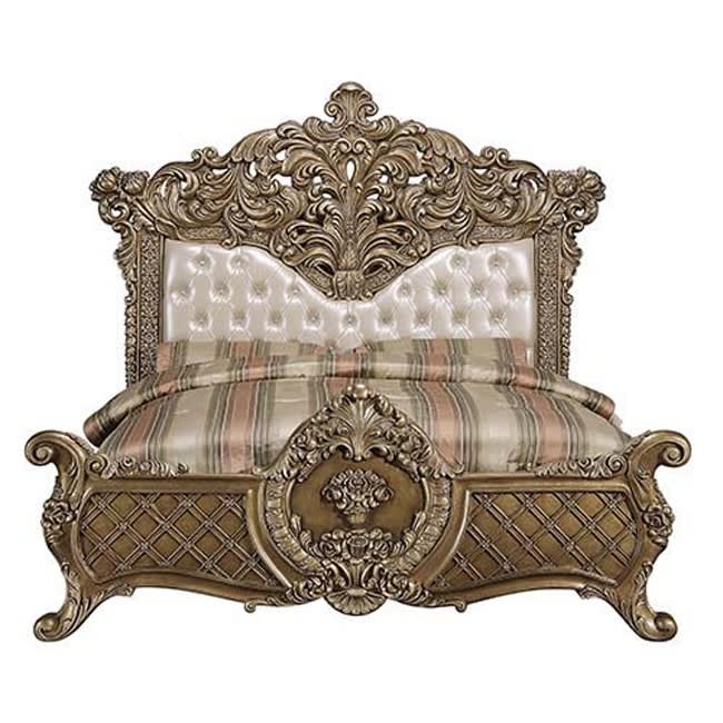 Constantine Bed in PU Leather, Light Gold, Brown & Gold Finish by Acme - 00471EK