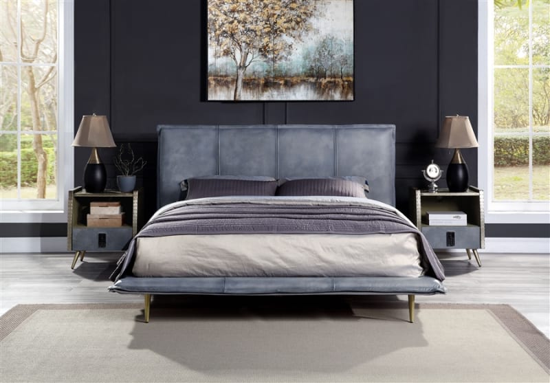 Metis Bed in Gray Top Grain Leather Finish by Acme - 00559Q