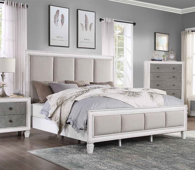 Katia Bed in Gray Linen & White Finish by Acme - 00660Q