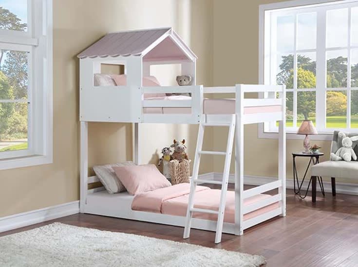 Solenne Twin/Twin Bunk Bed in White & Pink Finish by Acme - 00705