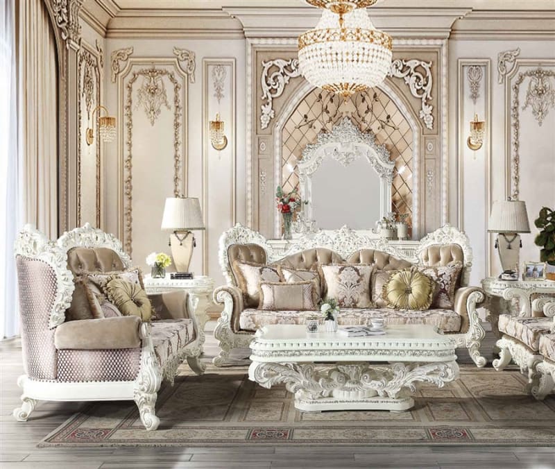 Vanaheim 2 Piece Sofa Set in Fabric & Antique White Finish by Acme - 00803-S