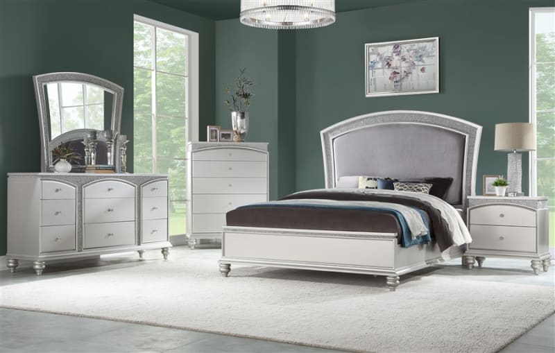 Maverick 6 Piece Bedroom Set in Fabric & Platinum Finish by Acme - 21800