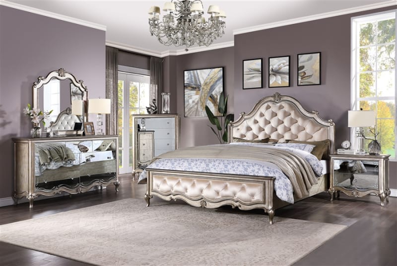 Esteban 6 Piece Bedroom Set in Champagne Finish by Acme - 22200