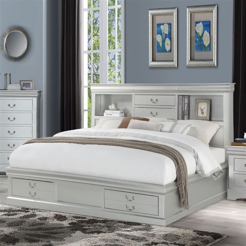 Louis Philippe III Bed w/ Storage in Platinum Finish by Acme - 24920Q