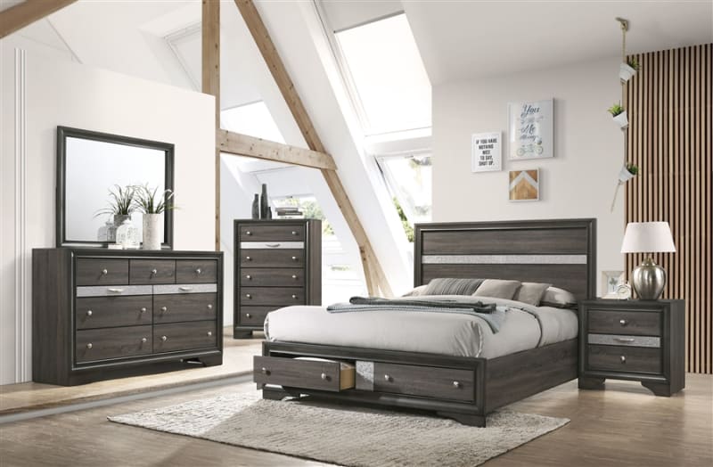 Naima 6 Piece Bedroom Set w/ Storage in Gray Finish by Acme - 25970