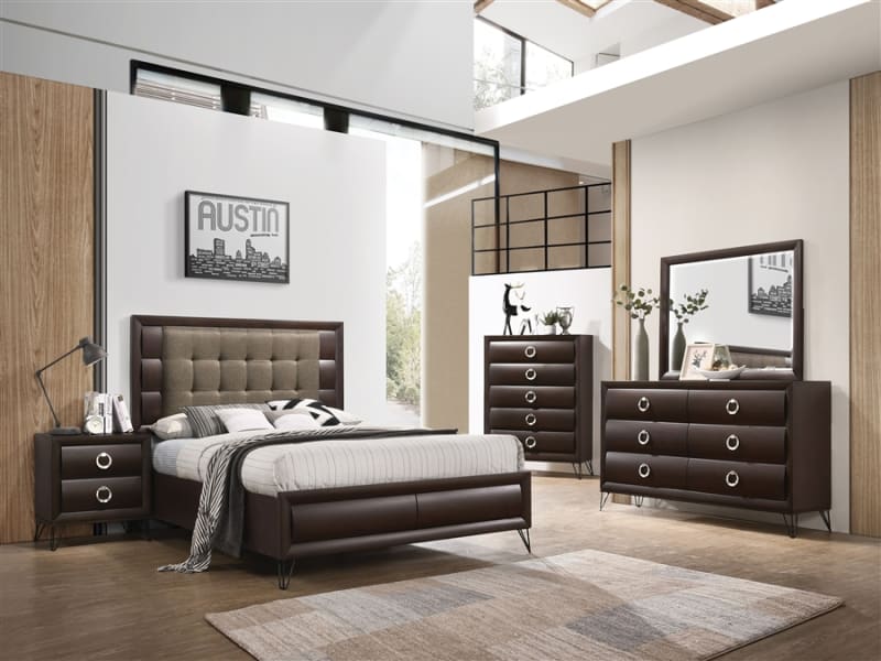 Tablita 6 Piece Bedroom Set in Fabric & Dark Merlot Finish by Acme - 27460
