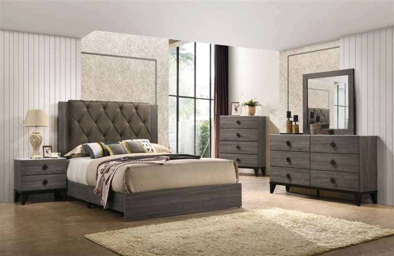 Avantika 6 Piece Bedroom Set in Fabric & Rustic Gray Oak Finish by Acme - 27680