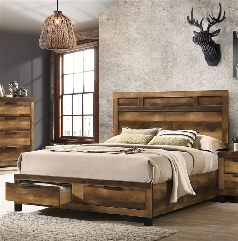 Morales Storage Bed in Rustic Oak Finish by Acme - 28590Q