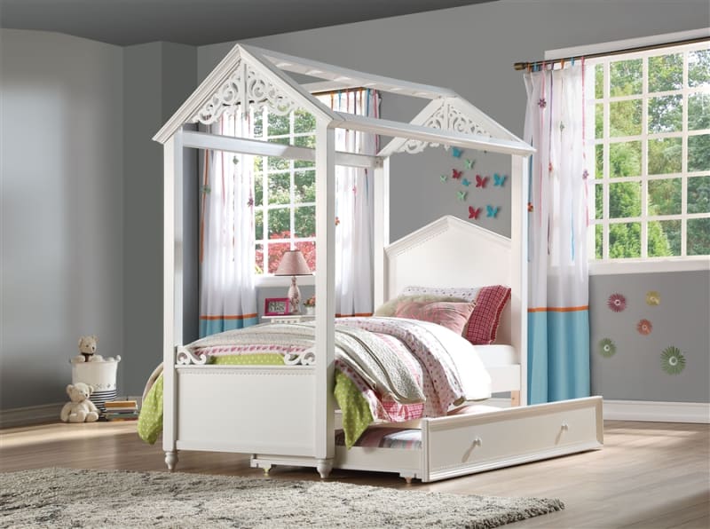 Rapunzel Twin Bed in White Finish by Acme - 37350T Rapunzel Twin Bed in White Finish by Acme - 37350T