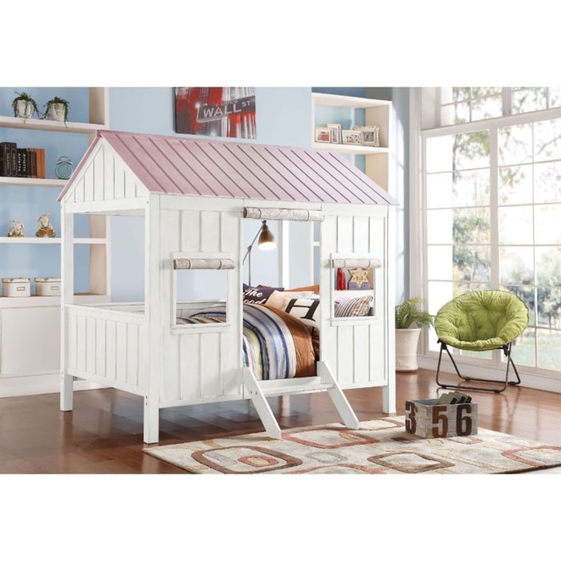 Spring Cottage Bed in White & Pink Finish by Acme - 37695F Spring Cottage Bed in White & Pink Finish by Acme - 37695F