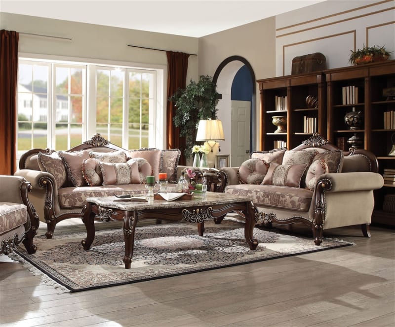 Mehadi 2 Piece Sofa Set in Fabric & Walnut Finish by Acme - 50690-S