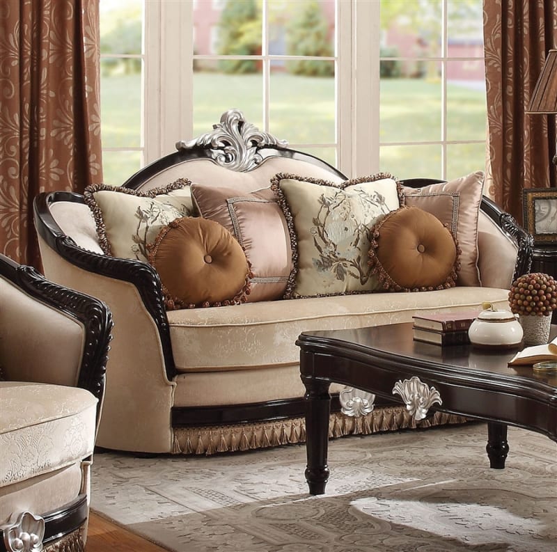 Ernestine Loveseat in Tan Fabric & Black Finish by Acme - 52111