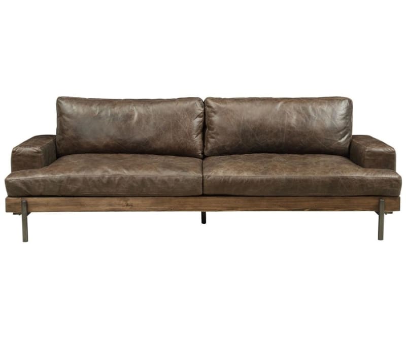 Silchester Sofa in Oak & Distress Chocolate Top Grain Leather Finish by Acme - 52475