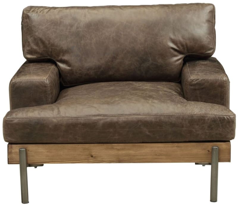 Silchester Chair in Oak & Distress Chocolate Top Grain Leather Finish by Acme - 52477
