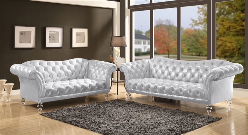 Dixie 2 Piece Sofa Set in Metallic Silver Finish by Acme - 52780-S