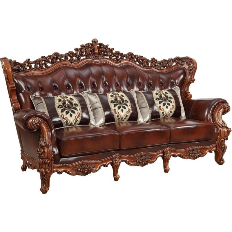 Eustoma Sofa in Cherry Top Grain Leather & Walnut Finish by Acme - 53065