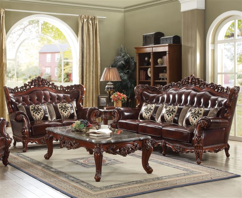 Eustoma 2 Piece Sofa Set in Cherry Top Grain Leather & Walnut Finish by Acme - 53065-S