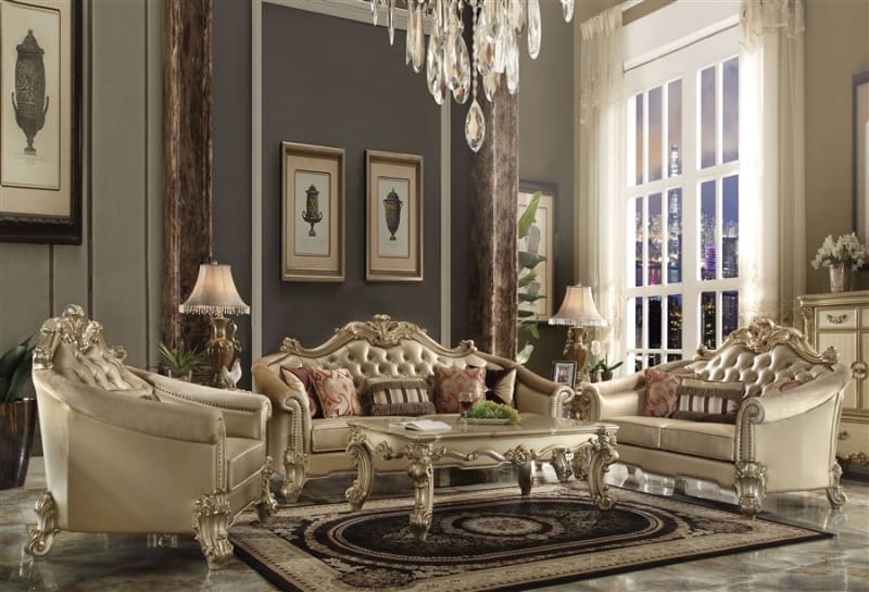 Vendome II 2 Piece Sofa Set in Bone PU & Gold Patina Finish by Acme - 53120-S
