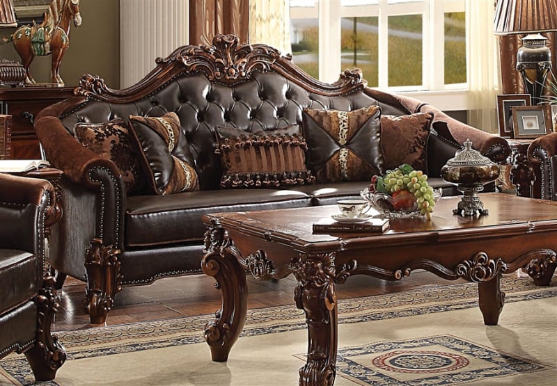 Vendome II Sofa in Dark Brown PU & Cherry Finish by Acme - 53130