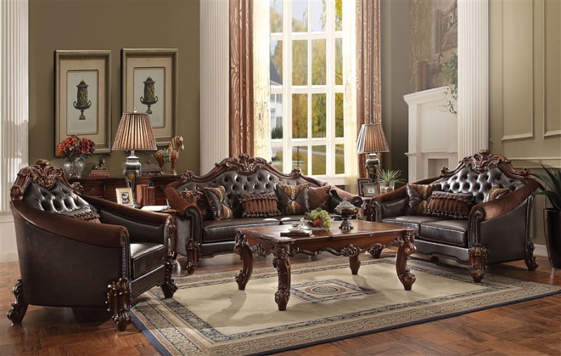 Vendome II 2 Piece Sofa Set in Dark Brown PU & Cherry Finish by Acme - 53130-S