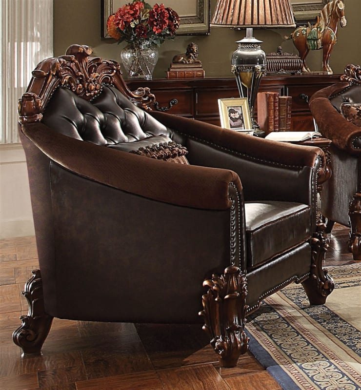 Vendome II Chair in Dark Brown PU & Cherry Finish by Acme - 53132