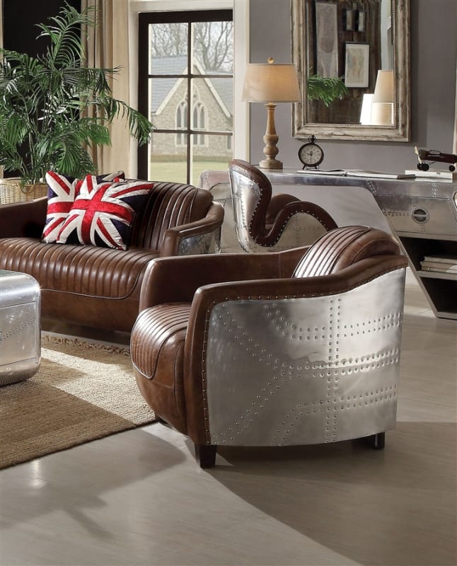 Brancaster Chair in Retro Brown Top Grain Leather Finish by Acme - 53547