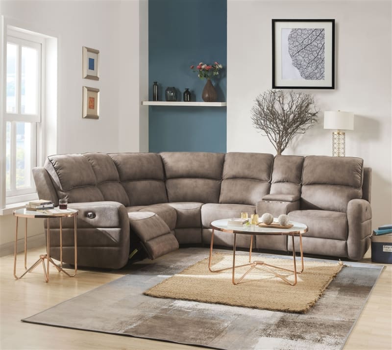 Olwen 6 Piece Power Motion Sectional in Mocha Nubuck Finish by Acme - 54590