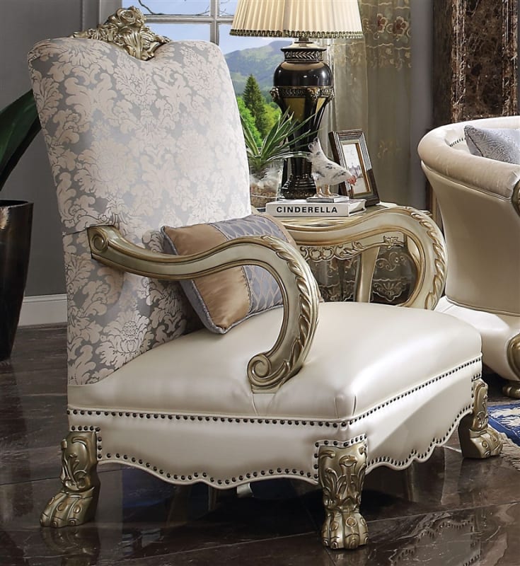 Dresden II Chair in Pearl PU & Gold Patina Finish by Acme - 54877