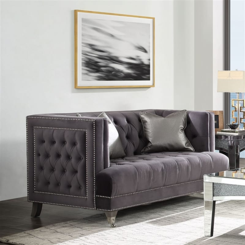 Hegio Loveseat in Gray Velvet Finish by Acme - 55266