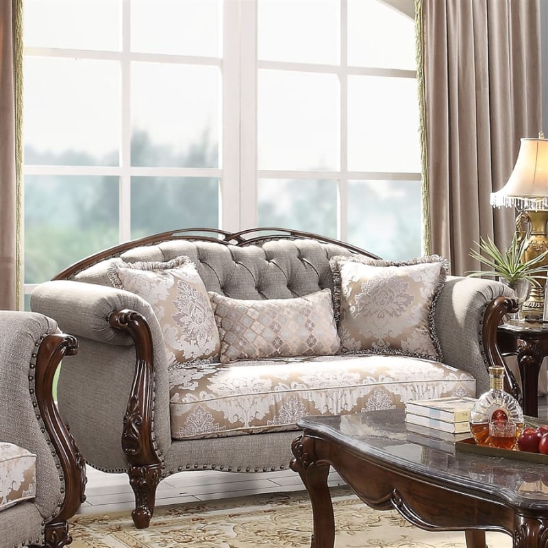 Miyeon Loveseat in Fabric & Cherry Finish by Acme - 55366