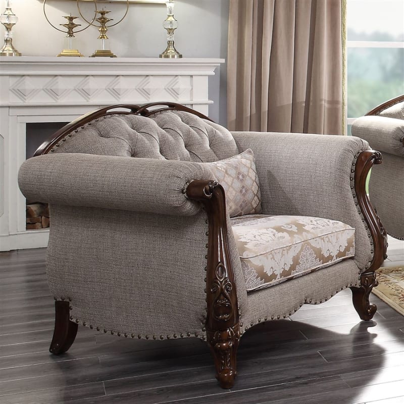 Miyeon Chair in Fabric & Cherry Finish by Acme - 55367