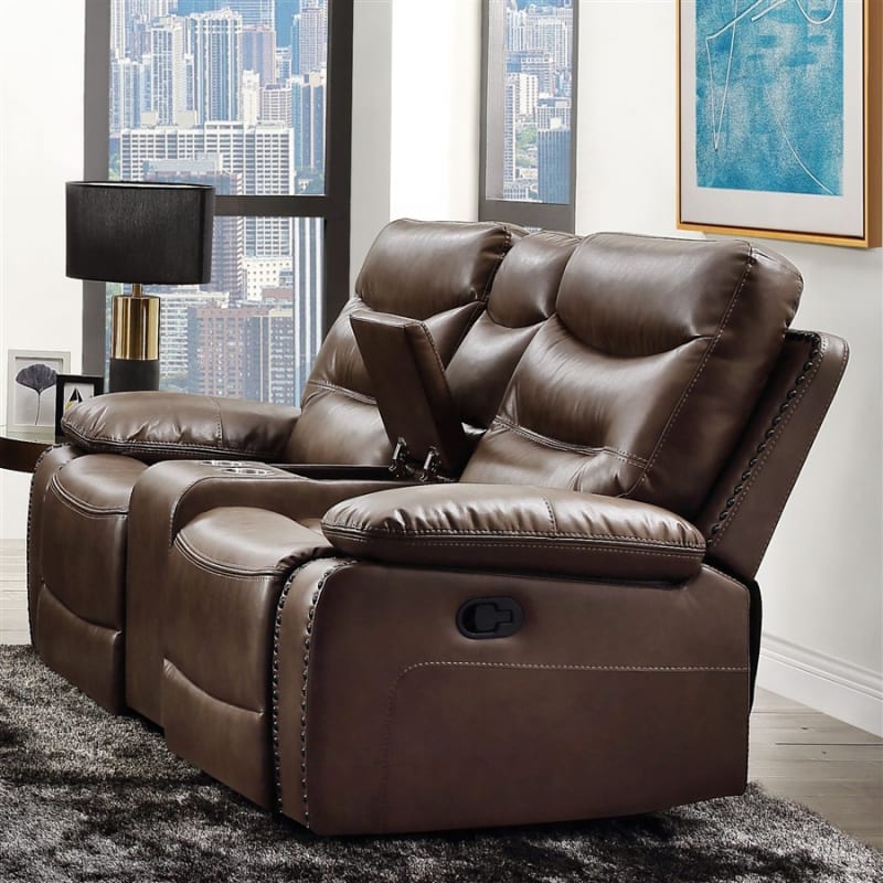 Aashi Motion Loveseat in Brown Leather-Gel Match Finish by Acme - 55421