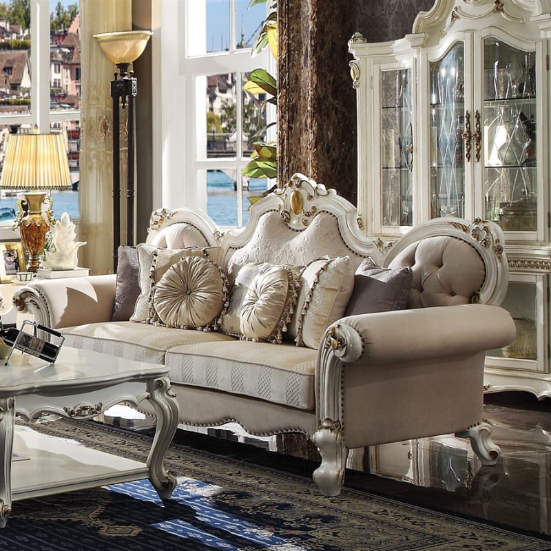 Picardy Sofa in Fabric & Antique Pearl Finish by Acme - 55460