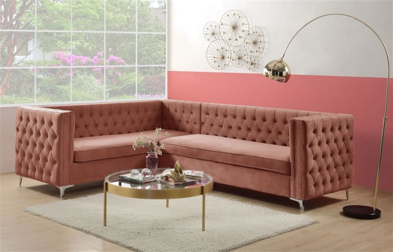 Rhett 2 Piece Sectional in Dusty Pink Velvet Finish by Acme - 55505