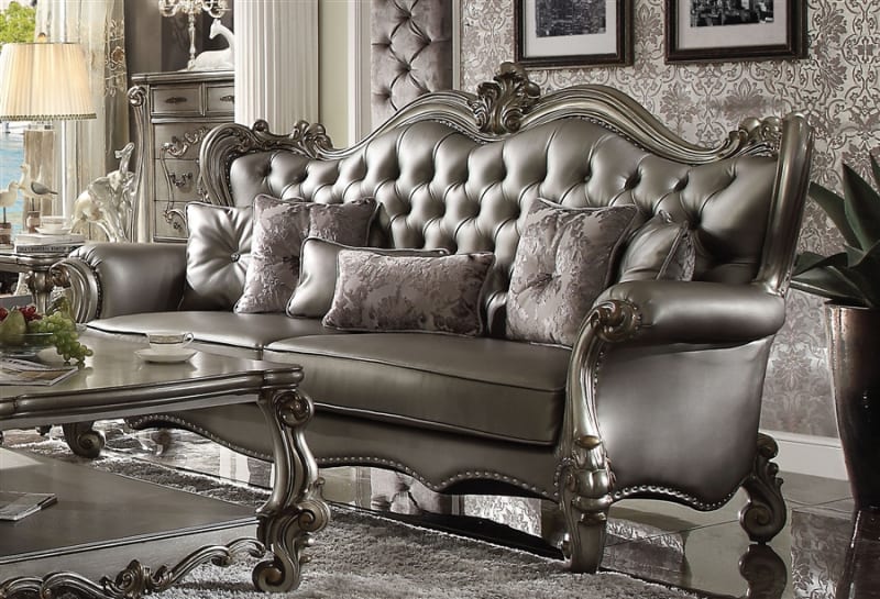 Versailles Sofa in Silver PU & Antique Finish by Acme - 56820