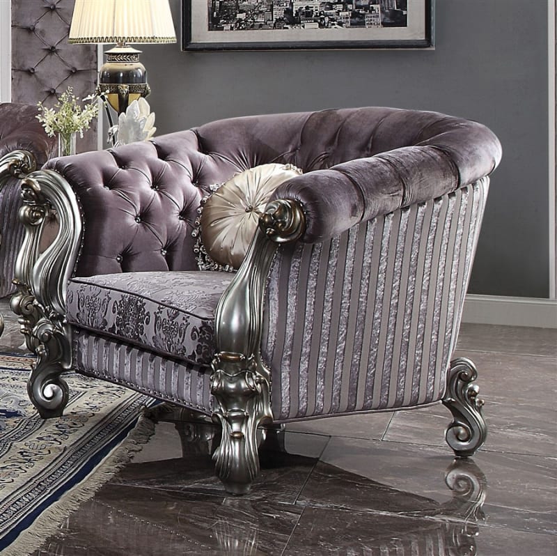 Versailles Chair in Velvet & Antique Platinum Finish by Acme - 56827