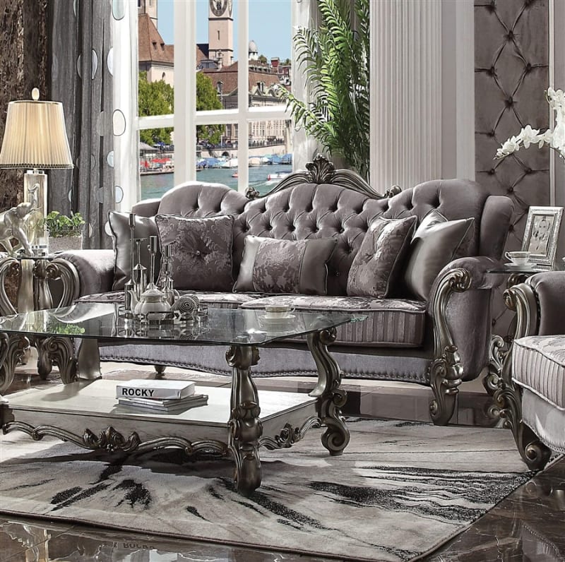 Versailles Sofa in Velvet & Antique Platinum Finish by Acme - 56840