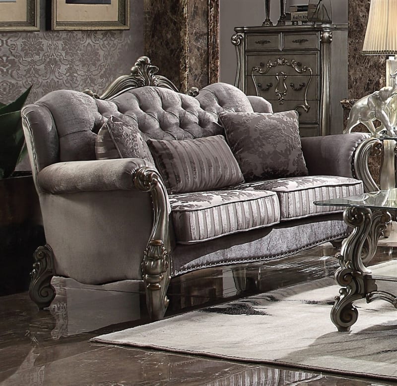 Versailles Loveseat in Velvet & Antique Platinum Finish by Acme - 56841